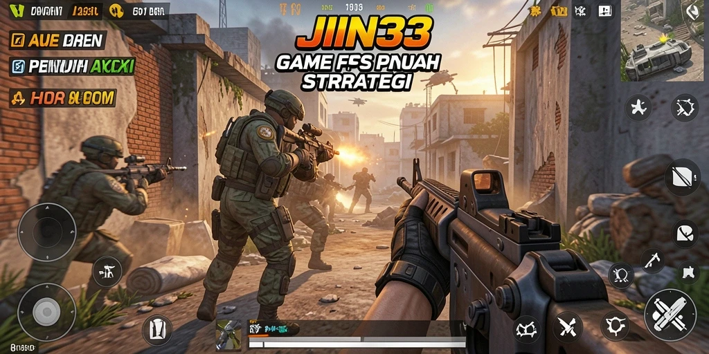 Screenshot gameplay JIN33 yang menampilkan aksi tembak-menembak intens.