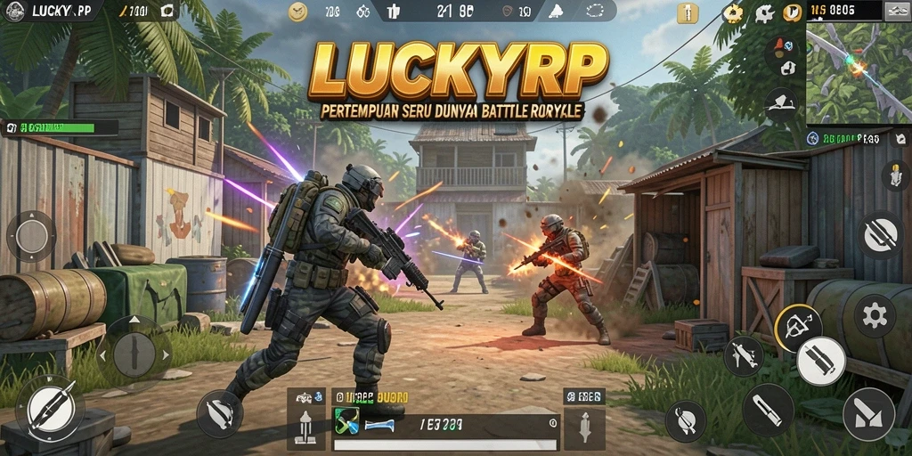 Gameplay mendebarkan LUCKYRP dalam pertempuran Battle Royale.